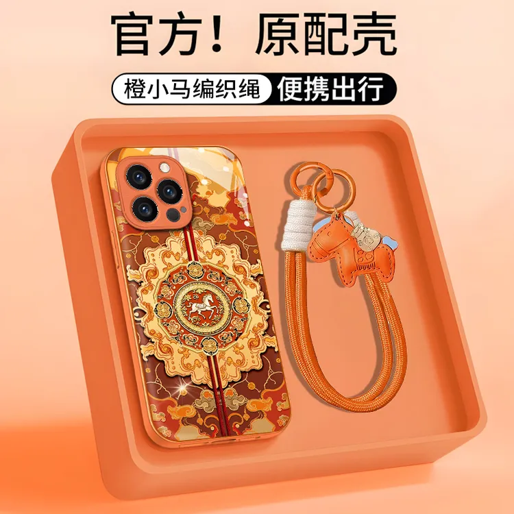 适用于【苹果/oppo/华为/vivo/小米】金属漆玻璃复古马钱新年手机壳