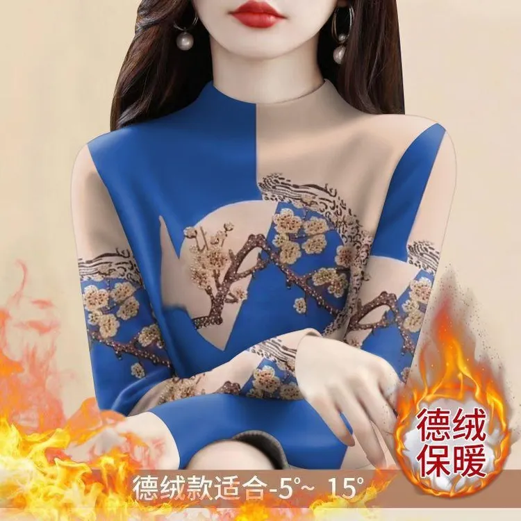 德绒保暖内衣女加绒加厚冬季新款半高领打底衫内搭上衣长袖小衫