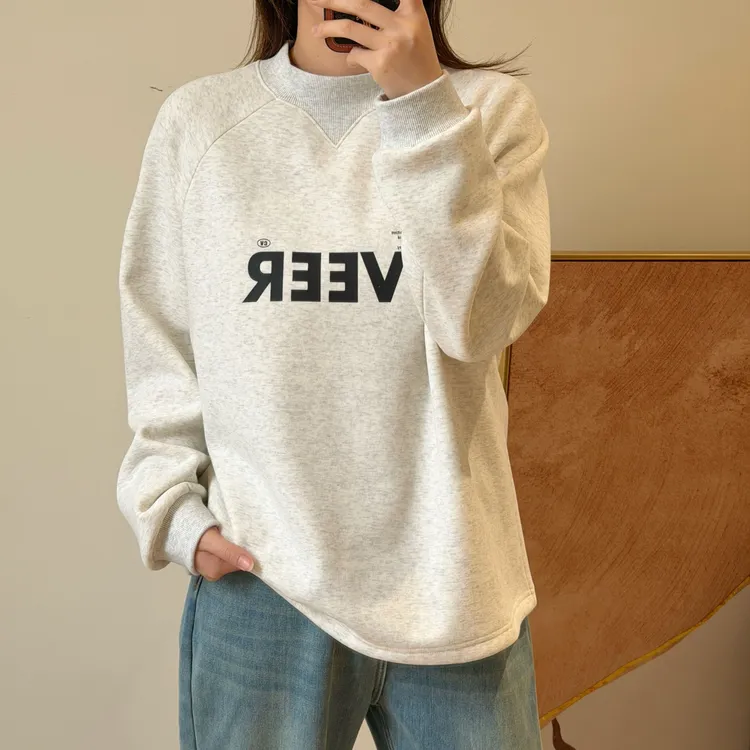 NANA【加绒字母卫衣】半高领加绒字母印花套头长袖卫衣女宽松C0650