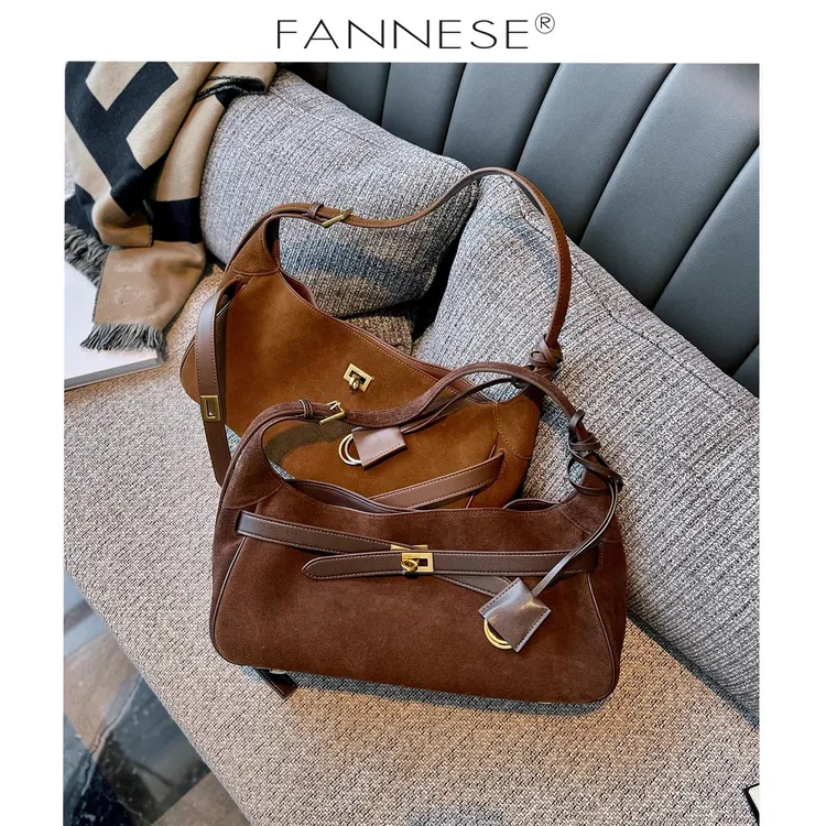 2025秋冬新款复古麂皮质感belair包包磨砂牛皮凯莉包横扁款腋下女