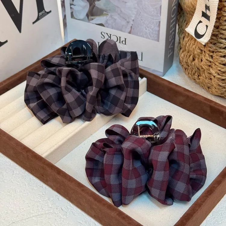 韩系格子云朵泡泡抓夹气质百搭韩系鲨鱼抓夹发夹发饰2025新款气质