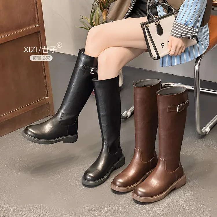 xizi/昔子1396新款不过膝长靴后拉链骑士靴瘦瘦靴烟管靴秋冬百搭