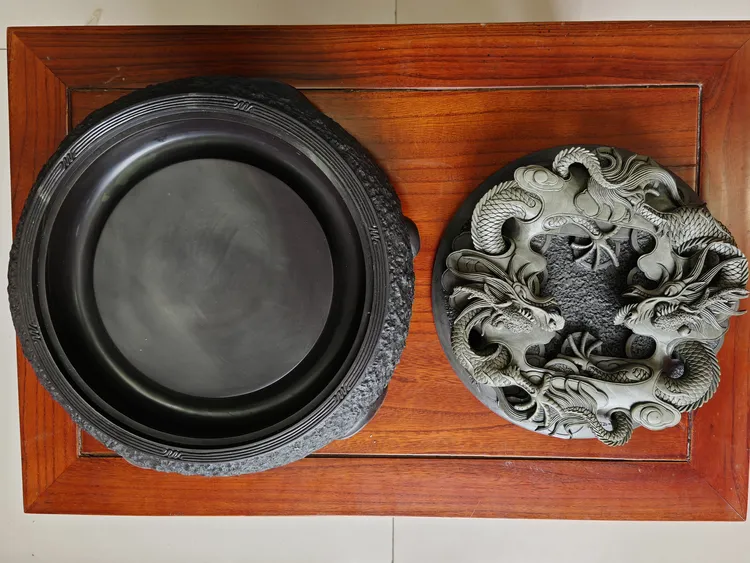 易水古砚双龙献宝精品砚收藏砚30*11