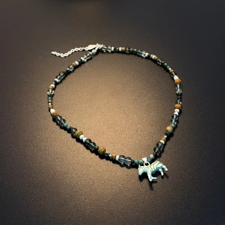 铜合金玻璃项链 绿色新中式小马吊坠小众项链配饰NEGlc 0664