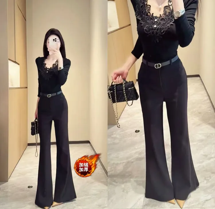 【赠腰带】2025秋冬高腰微喇裤垂感显瘦百搭时尚拖地直筒长裤女932#