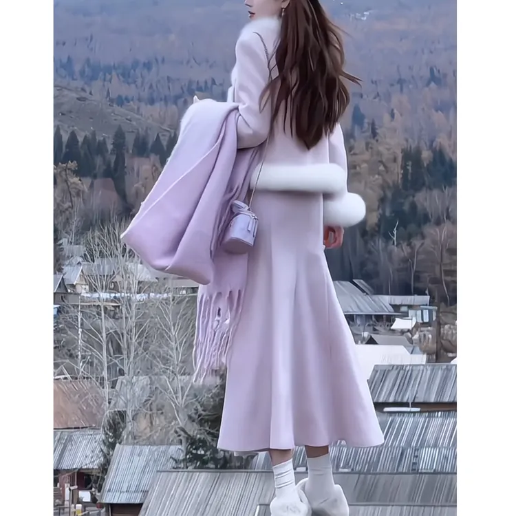 【熙熙】【暮山紫•紫玉髓】新中式羽绒服冬季新款国风外套+连衣裙套装两件套