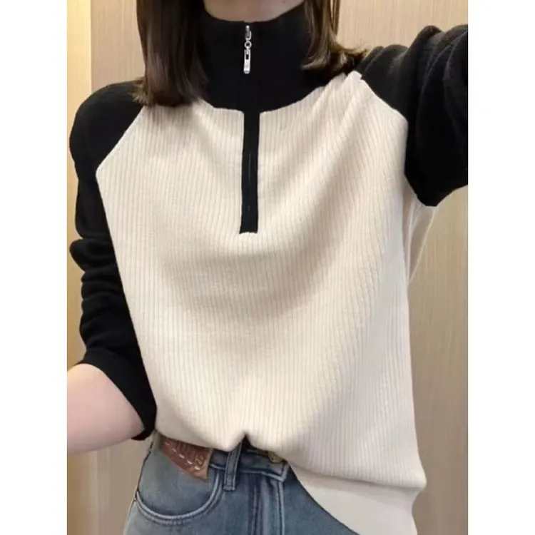 大码2025秋装新款宽松显瘦针织衫上衣女胖mm半高领毛衣打底衫3503