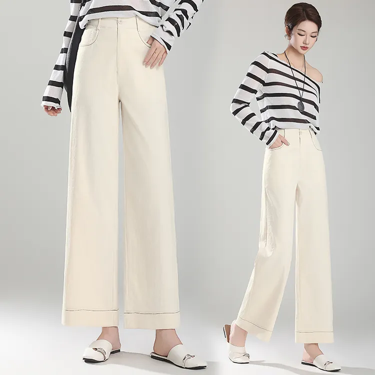 夏季清凉索罗娜九分白色直筒裤阔腿休闲透气宽松高腰显瘦女裤801