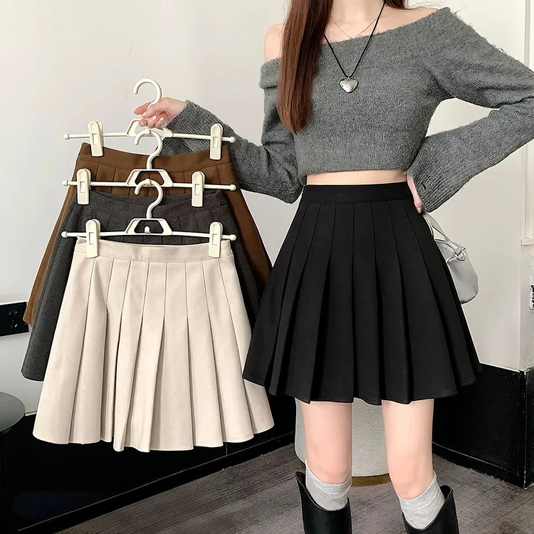 高腰毛呢加厚半身裙小个子秋冬半身裙百褶裙女款A字裙舒适显瘦