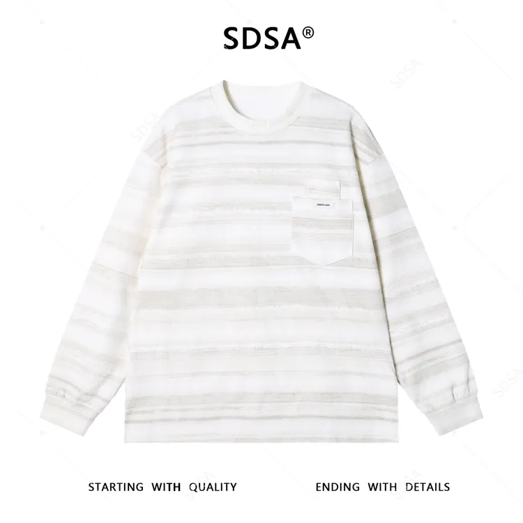 SDSA男士秋冬新款痞帅男装时尚扎染条纹拼接口袋设计圆领卫衣百搭