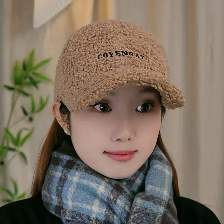 秋冬新款羊羔绒帽子男女同款时尚百搭加绒加厚大头围显脸小棒球帽