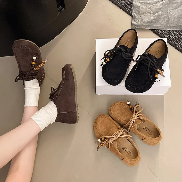 星步2025暑末新款厚底增高复古时尚串珠长长久久结绳复古包头单鞋