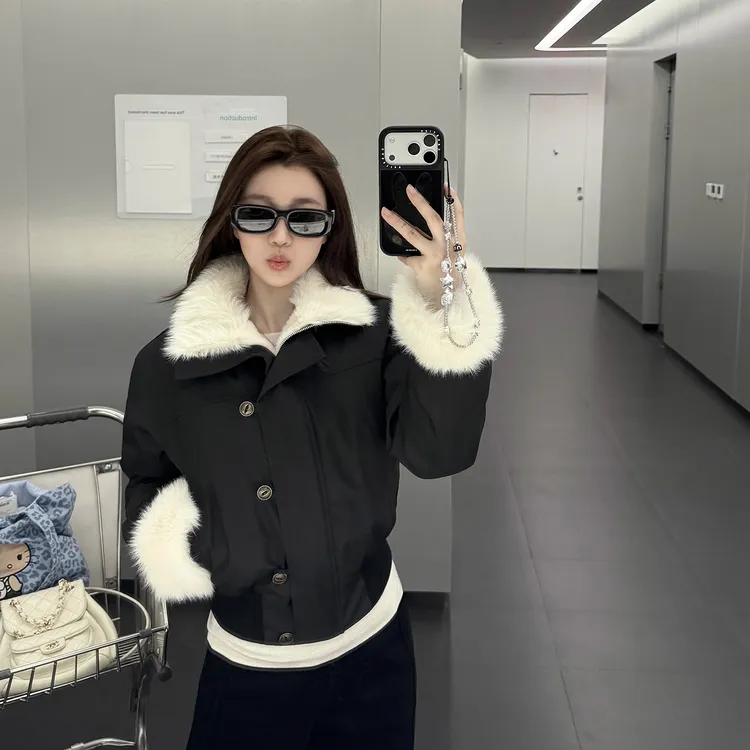 番茄妹妹Tomatosister 户外防风短派克美式复古棉服外套女冬季