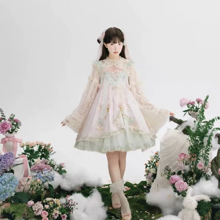 【春华桃镜】现货秒发 Lunethe月落成诗粉色中华风高腰lolita裙