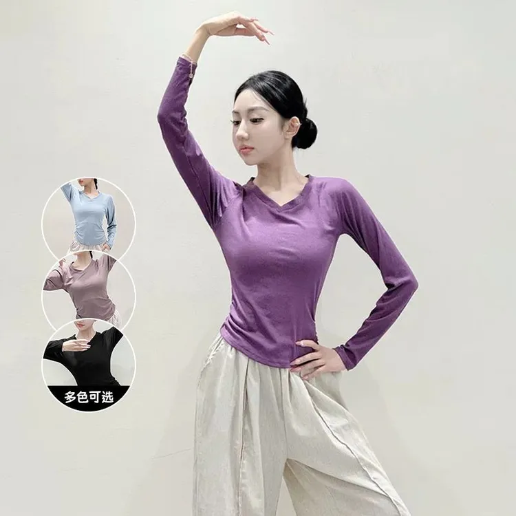 古典舞练功服V领上衣女成人中国风舞蹈服现代舞服宽松镂空显瘦