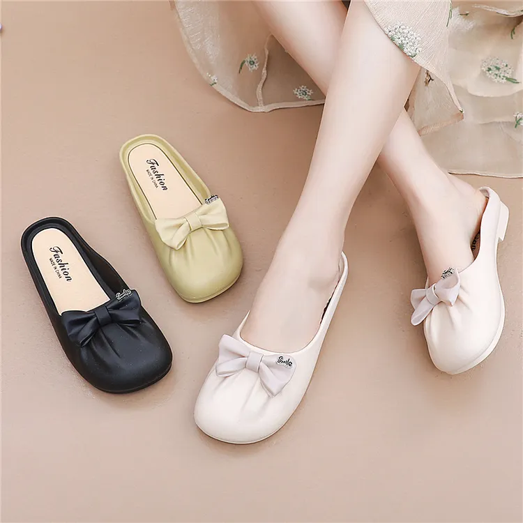 休闲包头拖鞋夏季女外穿新款蝴蝶结平底温柔懒人软底百搭鞋子时尚