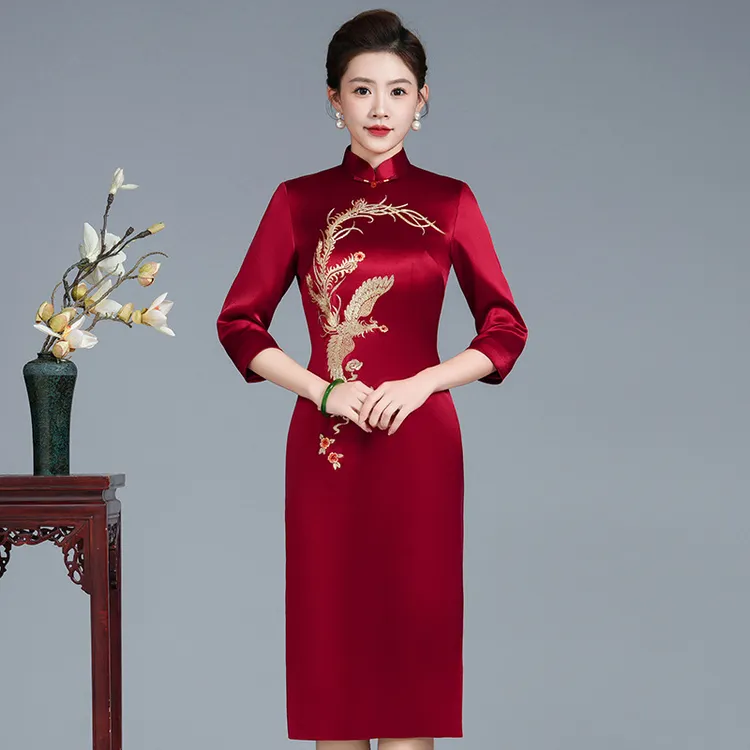 2025秋新（多色）进口三醋酸苏绣旗袍喜婆婆婚宴礼服气质喜妈妈L