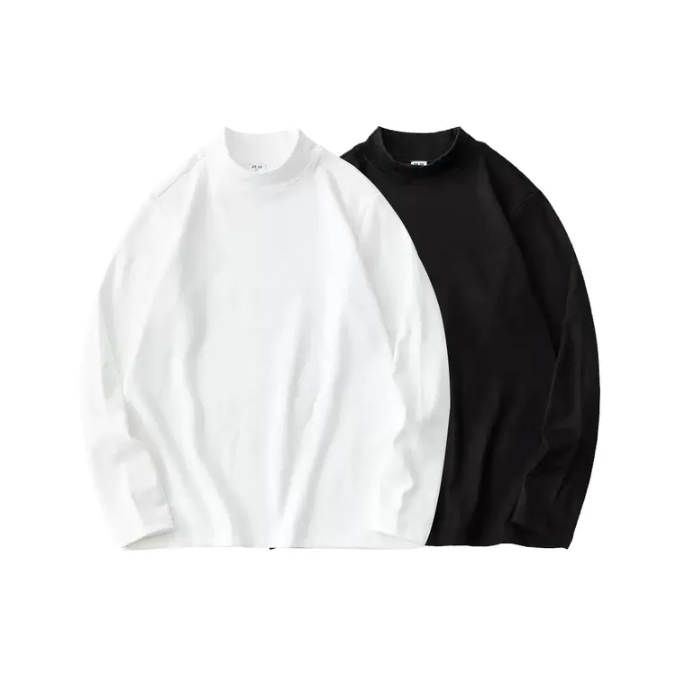 高级感半高领打底衫男圆领长袖T恤秋冬磨毛重磅上衣休闲大码男装