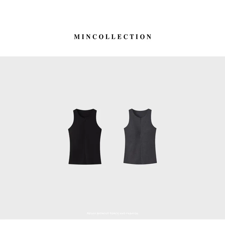 DE Mincollection拉链背心/弹力舒适半拉链胸垫修身运动背心55160
