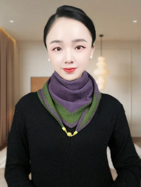 【满亿】2025秋冬新款针织磁吸围巾保暖外搭高档女士三角巾披肩围脖