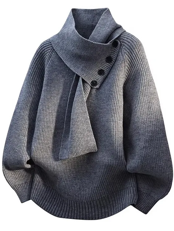 美式爆款情侣港风可翻高领毛衣男女秋冬针织衫宽松加厚套头打底衫