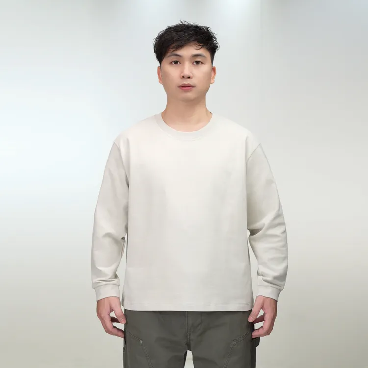 JUOILLAR短宽版重磅360克纯棉长袖T恤秋季运动百搭情侣圆领上衣
