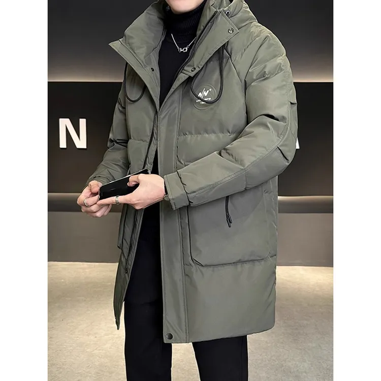 大口袋羽绒服男士中长款冬季2025新款高端连帽防寒加厚外套男冬装