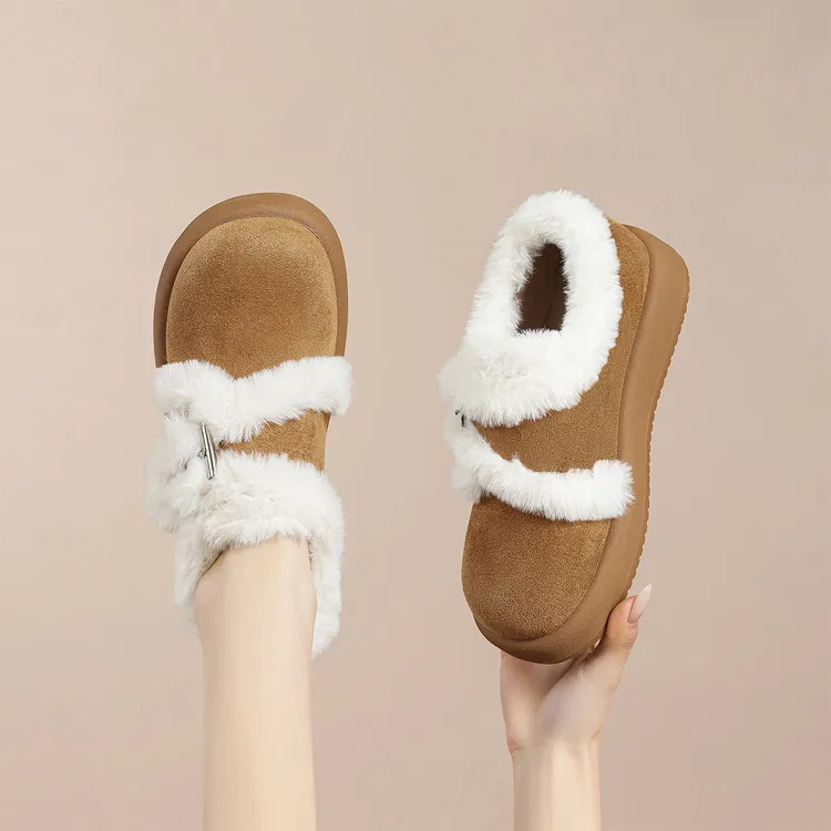 华耐雪地靴女款2025新款冬季加绒保暖时尚毛毛鞋厚底低帮勃肯棉鞋