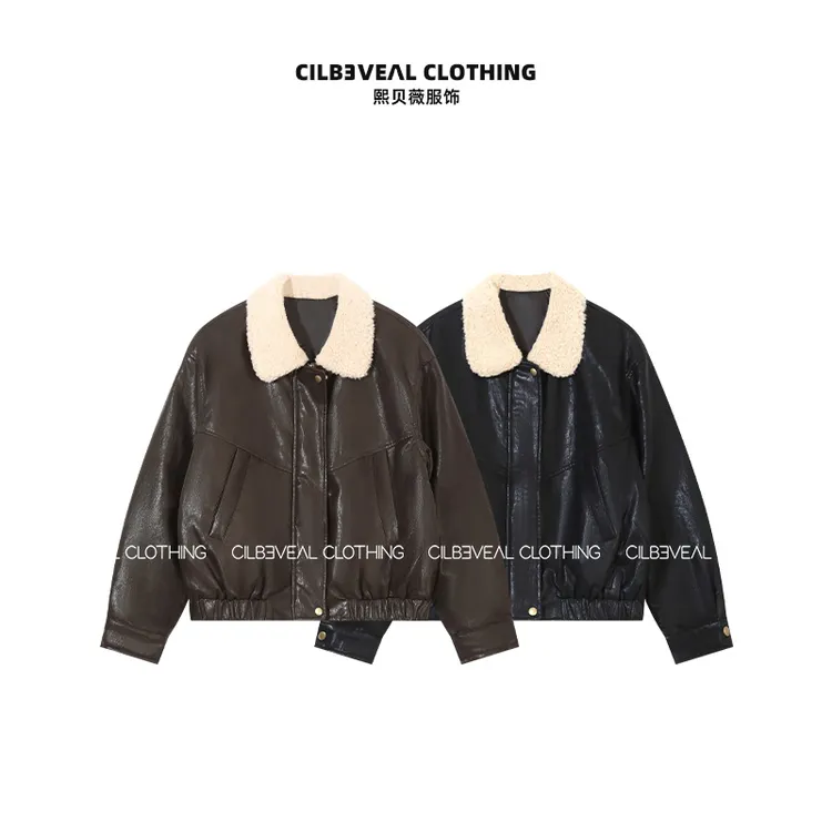 熙贝薇6 新国标90白鸭绒PU皮面保暖拼接毛领女士羽绒外套 G5669