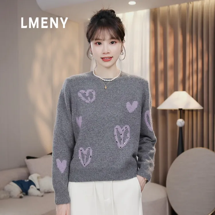 LMENY“甜心派对”靓晶晶~圆领加厚羊毛爱心提花烫钻毛衣25DM049