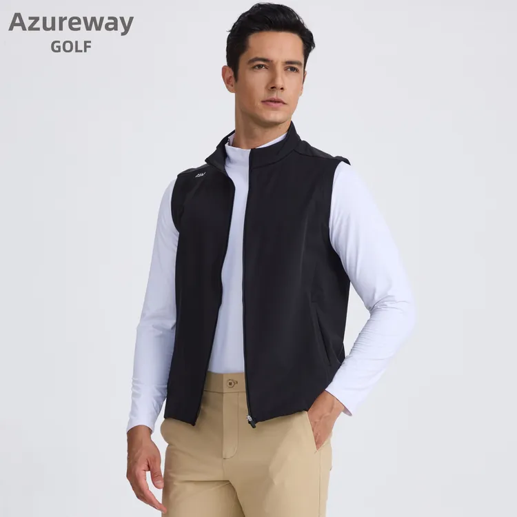 Azureway高尔夫男立领保暖防风马甲薄绒弹力防泼水外套GOLF球衣服
