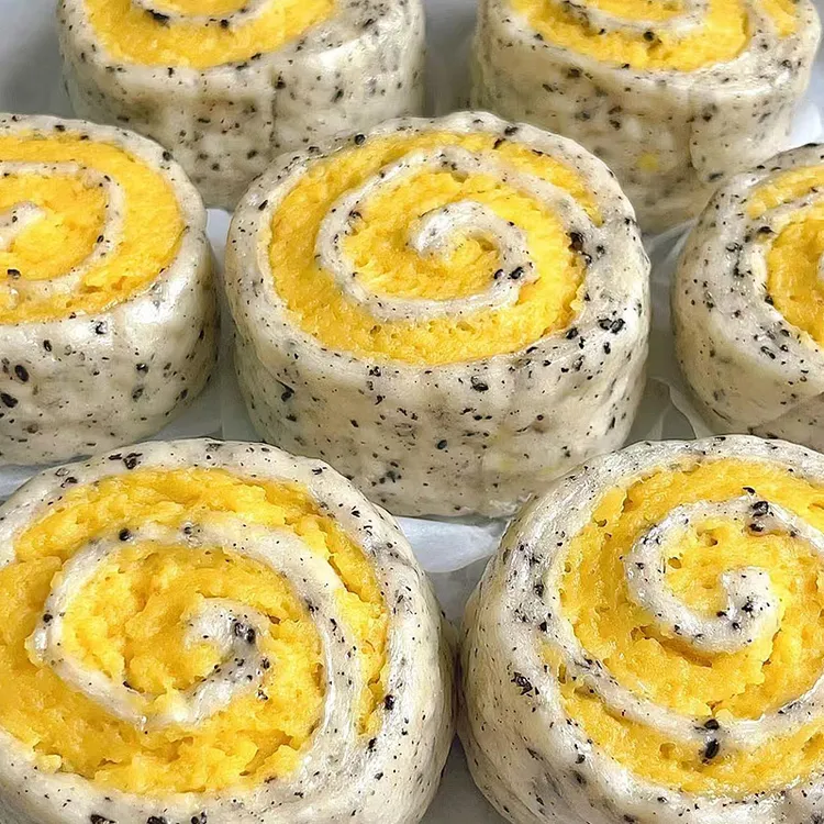 黑芝麻奶黄馒头卷宝宝儿童营养早餐半成品手工面食速冻包点食品