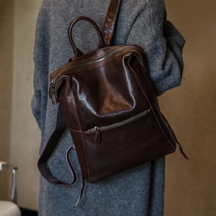 漫色植鞣头层牛皮女真皮双肩包2025新款通勤电脑包旅行背包高级感