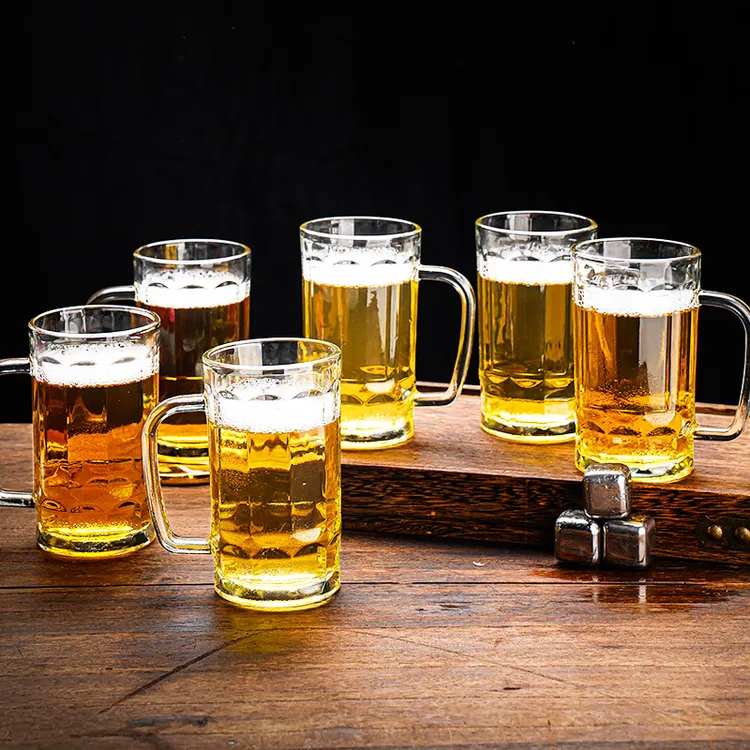 【六只装】扎啤杯玻璃杯商用家用泡茶杯啤酒杯套装加厚大容量把手杯