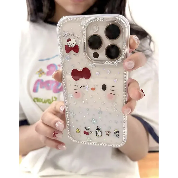 欧克里里眨眼KT猫镭射星星适用苹果16promax手机壳iPhone15/14/13