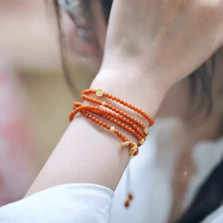 光道紫家天然凉山瓦西南红小米珠多圈女手链项链生日礼物本命年