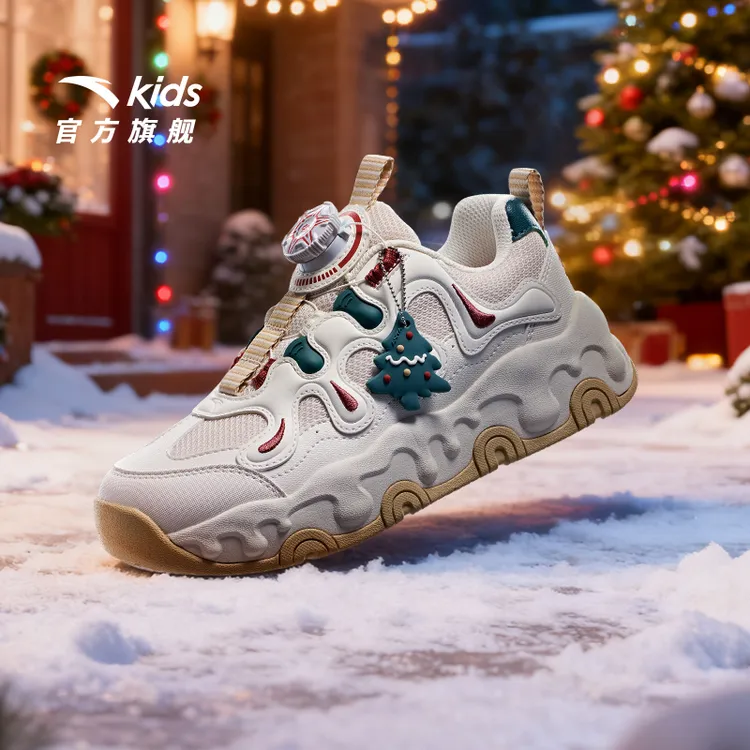 新年圣诞布朗尼安踏儿童休闲运动鞋时尚软底网面跑鞋轻便防滑减震