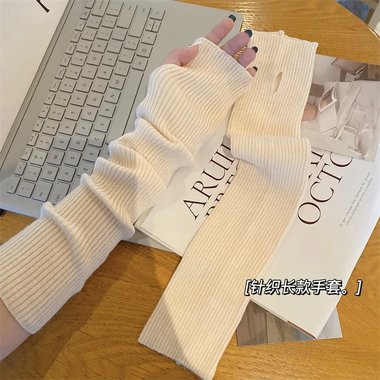 秋冬季新款百搭女护胳膊假毛衣袖子针织袖套长款加绒加厚保暖手套