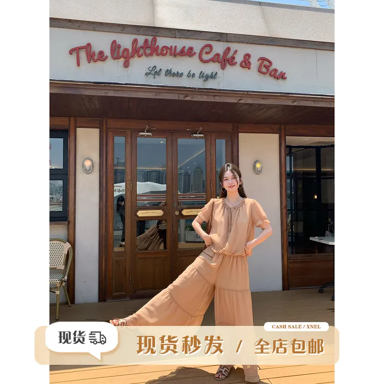 陳文文xenl【巴洛小巷】新款设计感木耳边绑带上衣长裤两件套0150