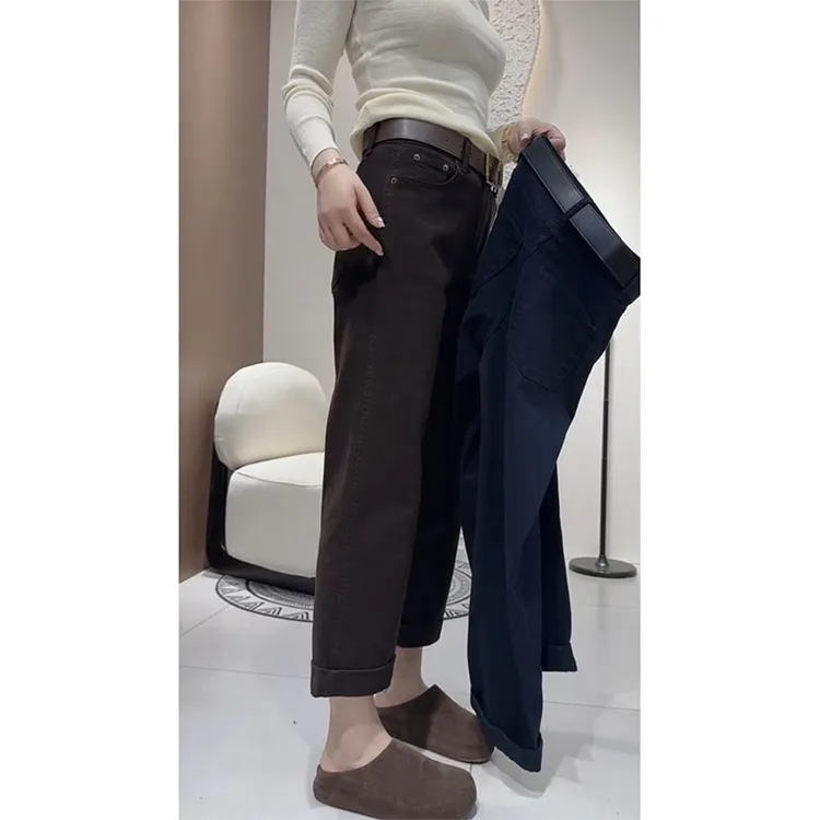 小个子穿搭高腰直筒法棍裤女2025秋季新款梨形身材显瘦九分牛仔裤