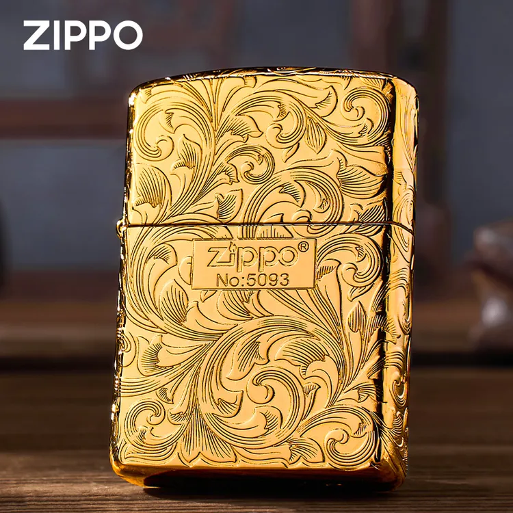 ZIPPO/之宝24k镀金唐草打火机煤油防风打火机男士礼品盔甲机高档