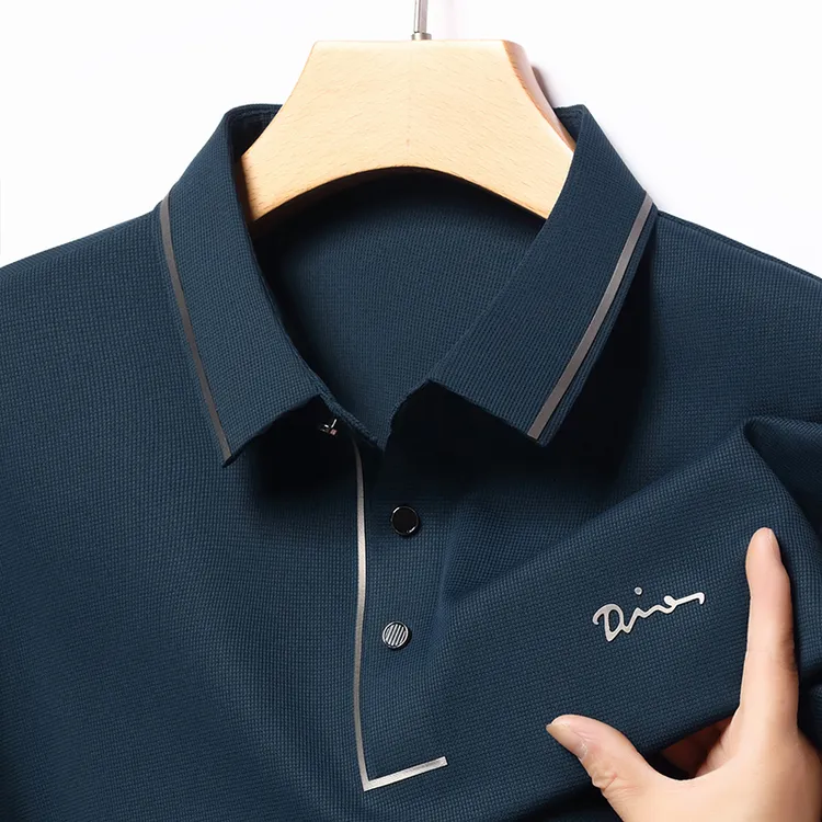 无痕男士长袖t恤中年翻领免烫上衣宽松大码polo衫纯色休闲打底衫