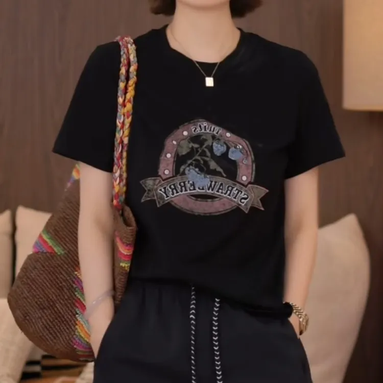 【夏日记】夏季立体无感印花设计师圆领印花T恤LK2504582