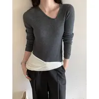 L-93372#EMONI#『33%羊毛』不规则设计精致针织上衣