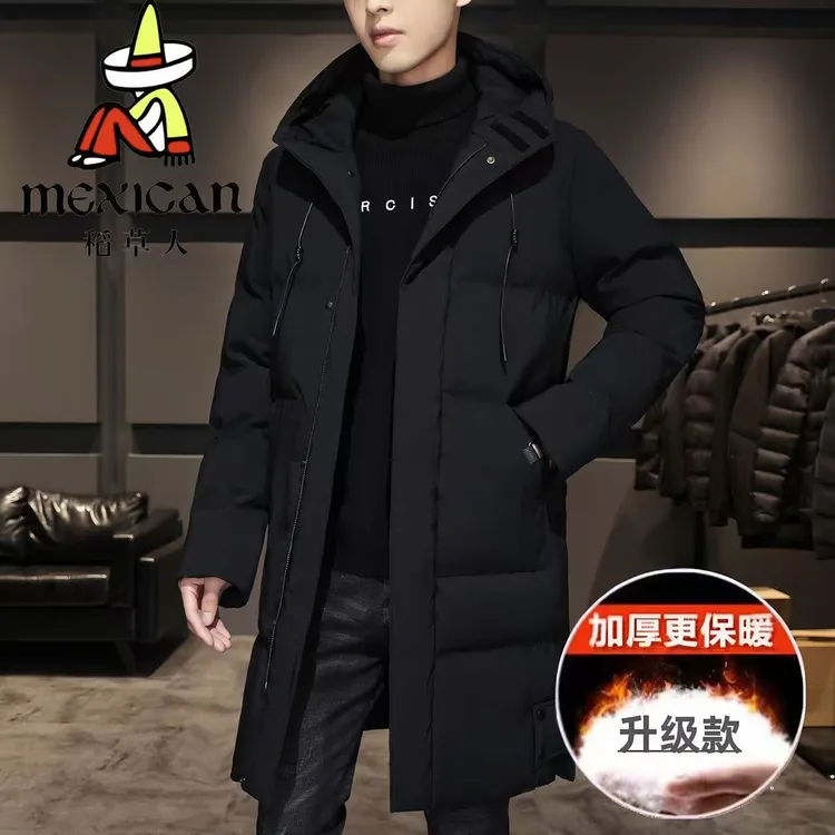 稻草人棉衣男中长款连帽棉服青少年防寒保暖棉衣冬季休闲大衣外套