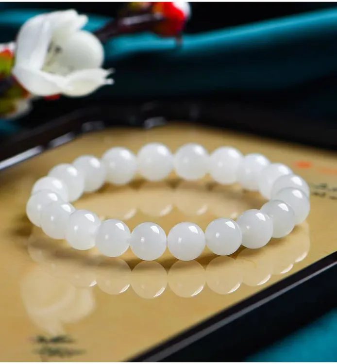 天然和田玉白玉圆珠单圈女款个性细腻百搭玉石手串送妈妈