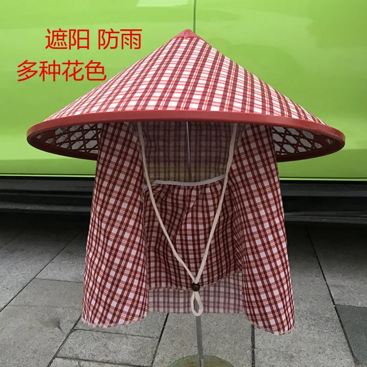 新品斗笠防雨帽子男女通用遮脸护颈采茶户外劳动工作披肩塑料农具