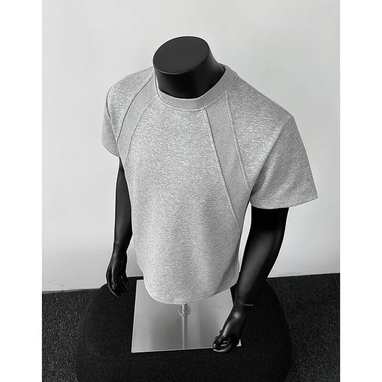 cleanfit美式重磅解构短袖男夏季boxy版型T恤空气层拼接短袖上衣