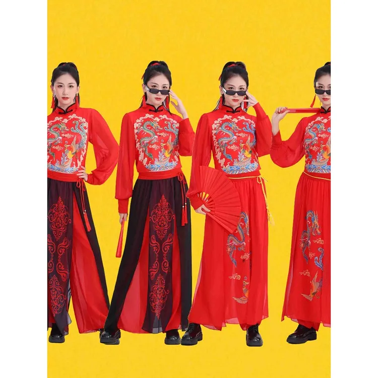 新款喜庆成人打鼓服中国风国潮演出服爵士舞广场舞套装秧歌表演服