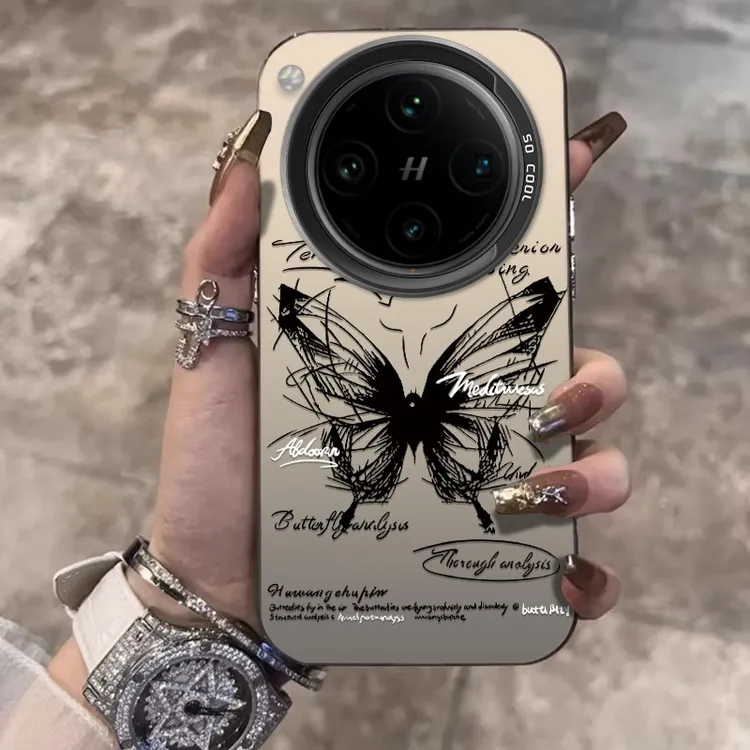 黑色蝴蝶适用OPPOFindX8Pro手机壳新款X8s+创意X8ultra磨砂保护套